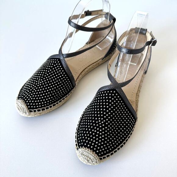 Jimmy Choo Donna Studded Espadrille Flat Black Size 36.5 / US 6.5 B - Picture 3 of 16